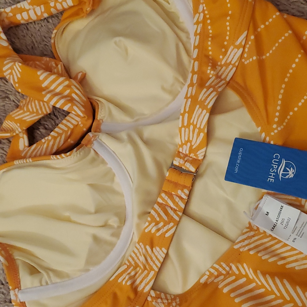 NWT & Bag Cupshe Orange Tropical Tankini Swim Suit W/ Underwire- TOP ONLY - Sz M - Picture 4 of 5